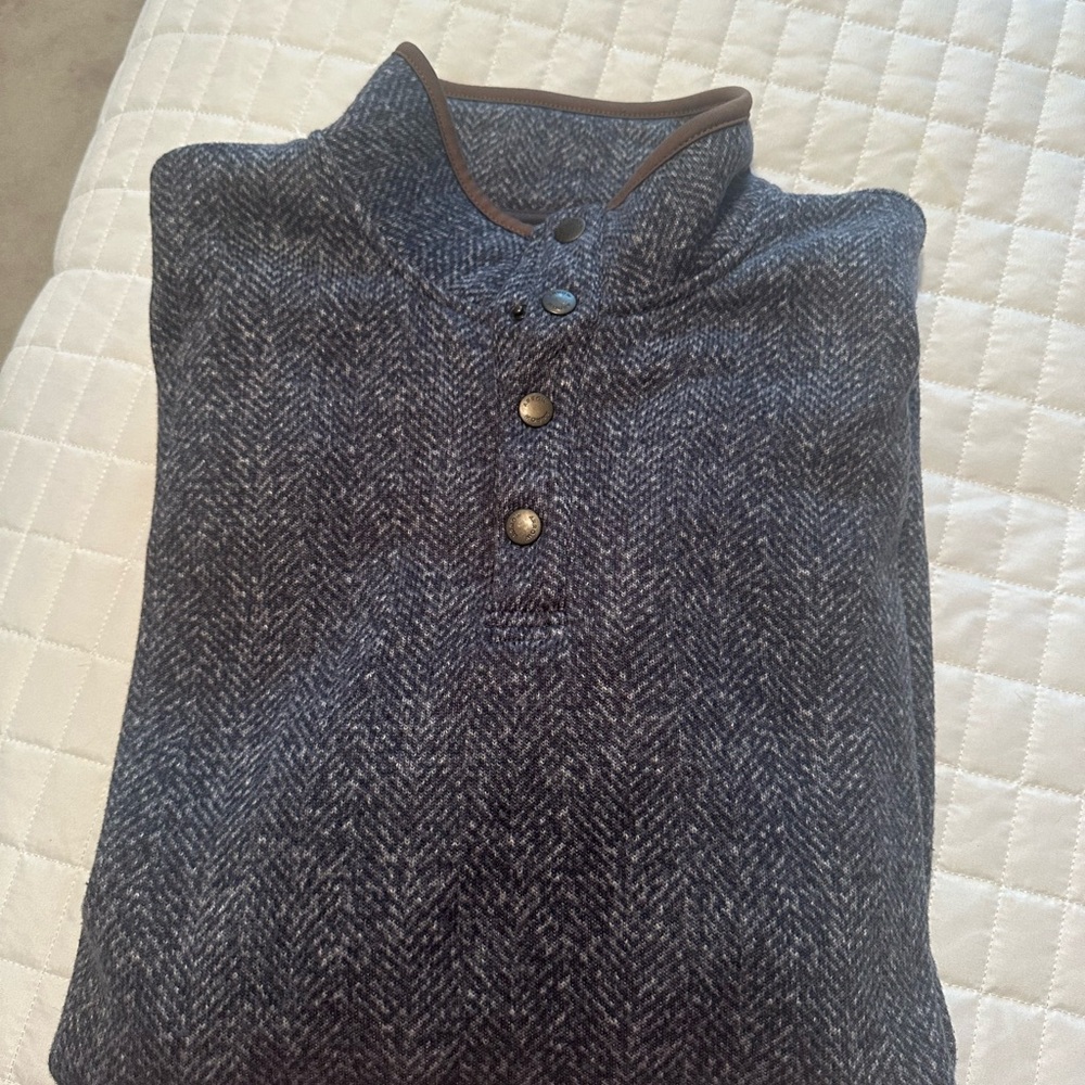Arrow Gray Herringbone Sweater with Brown Trim